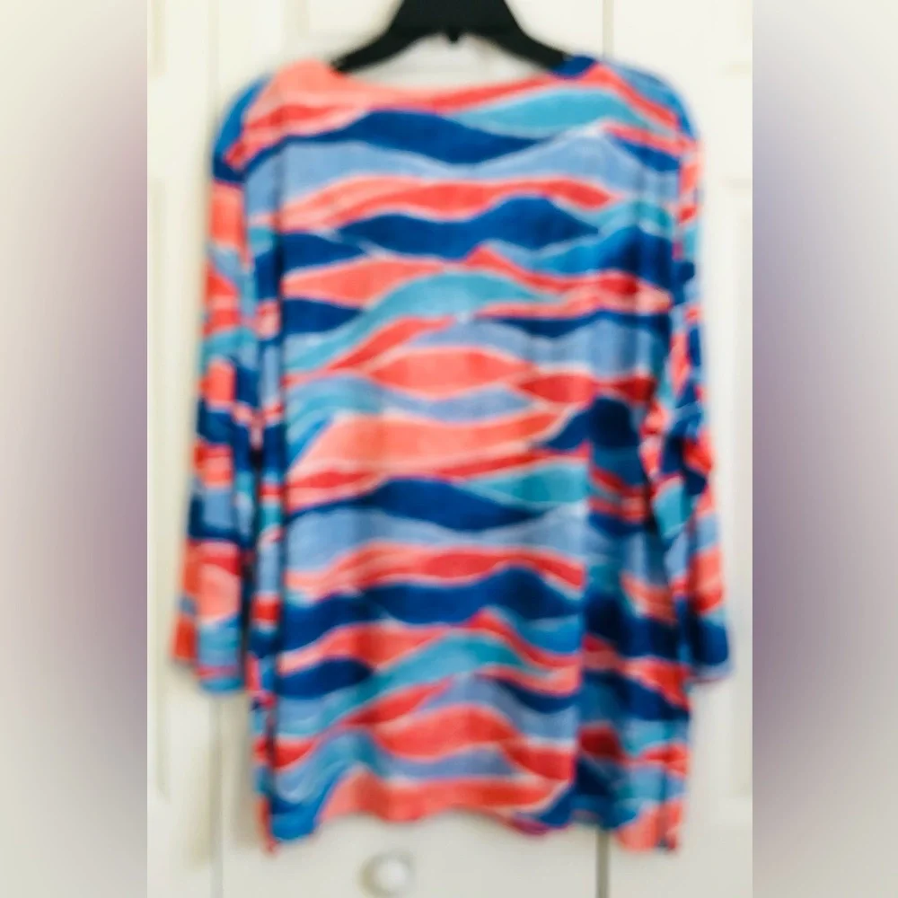 ALFRED DUNNER PLUS SIZE 3X TOP CREW NECK NEPTUNE BEACH 3/4 SLEEVE WAVES TUNIC - Picture 3 of 6